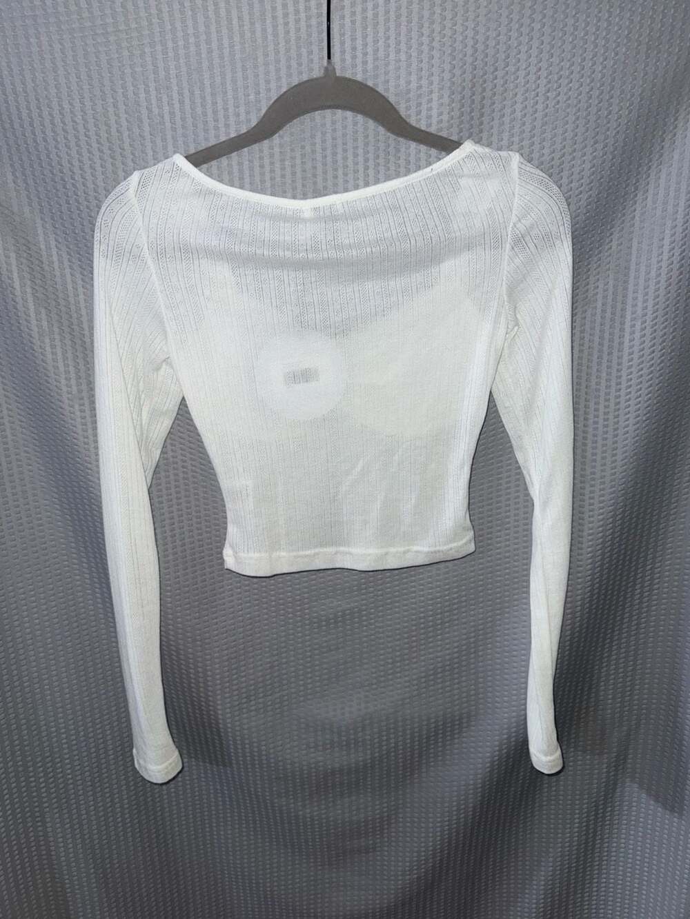 Princess Polly White Long Sleeve Ribbed Bow Detail Crop Top Size XS - Picture 2 of 3